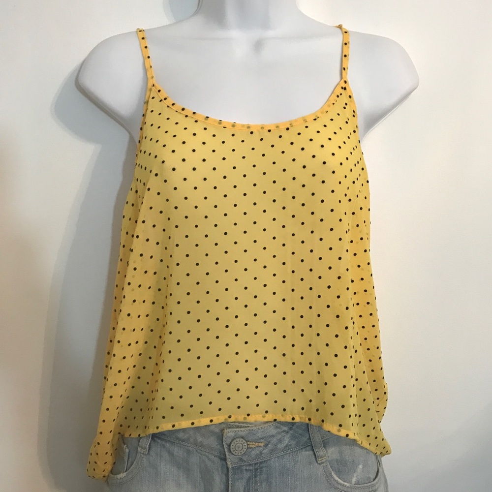 Everly yellow and black polka dot tank top. Medium